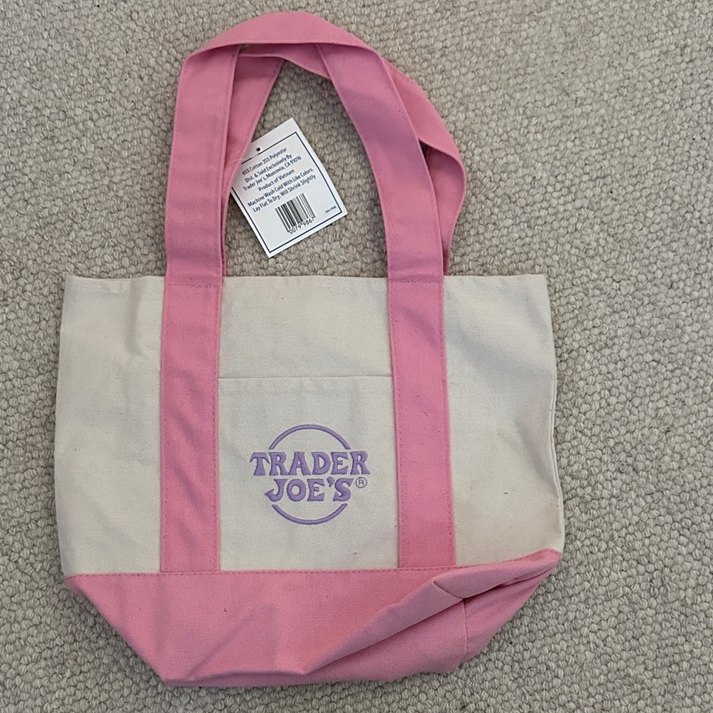 Trader Joe’s Pink and Cream Mini Tote Bag - Picture 2 of 3